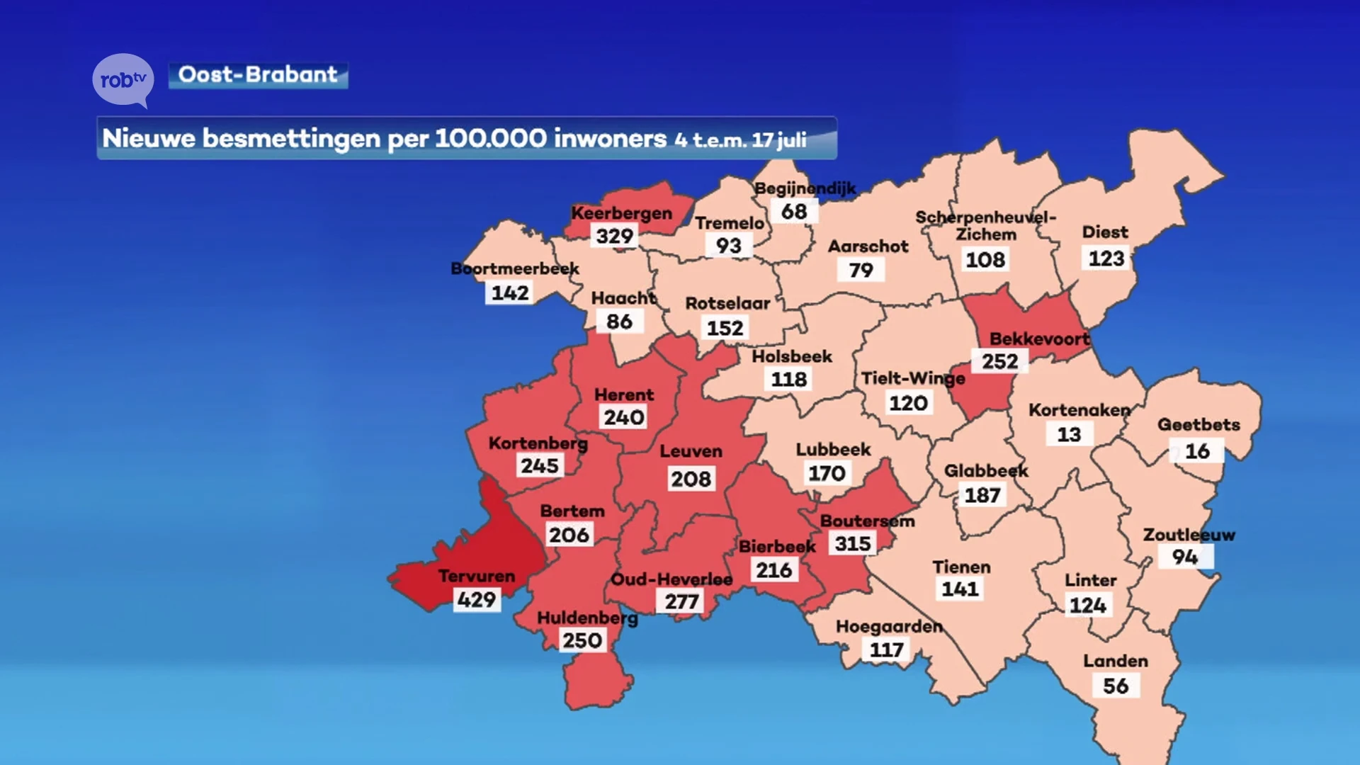 Vooral in de regio rond Leuven gaan de besmettingen omhoog