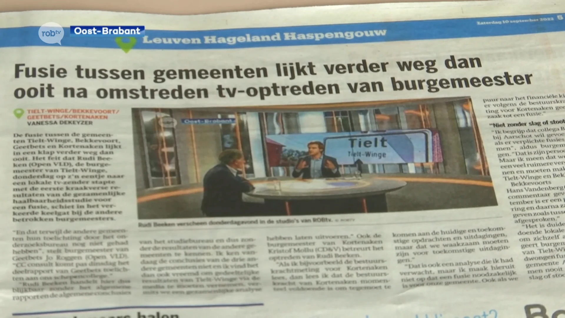 Ophef in Kortenaken, Geetbets en Bekkevoort na interview Rudi Beeken op ROBtv over mogelijke fusie