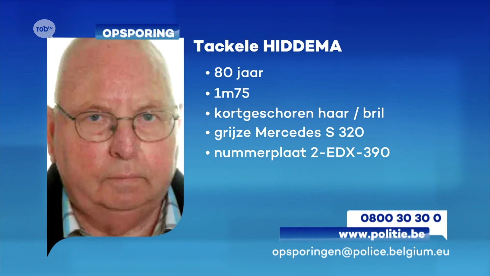OPSPORINGSBERICHT: Wie heeft Tackele Hiddema (80) uit Rotselaar gezien?