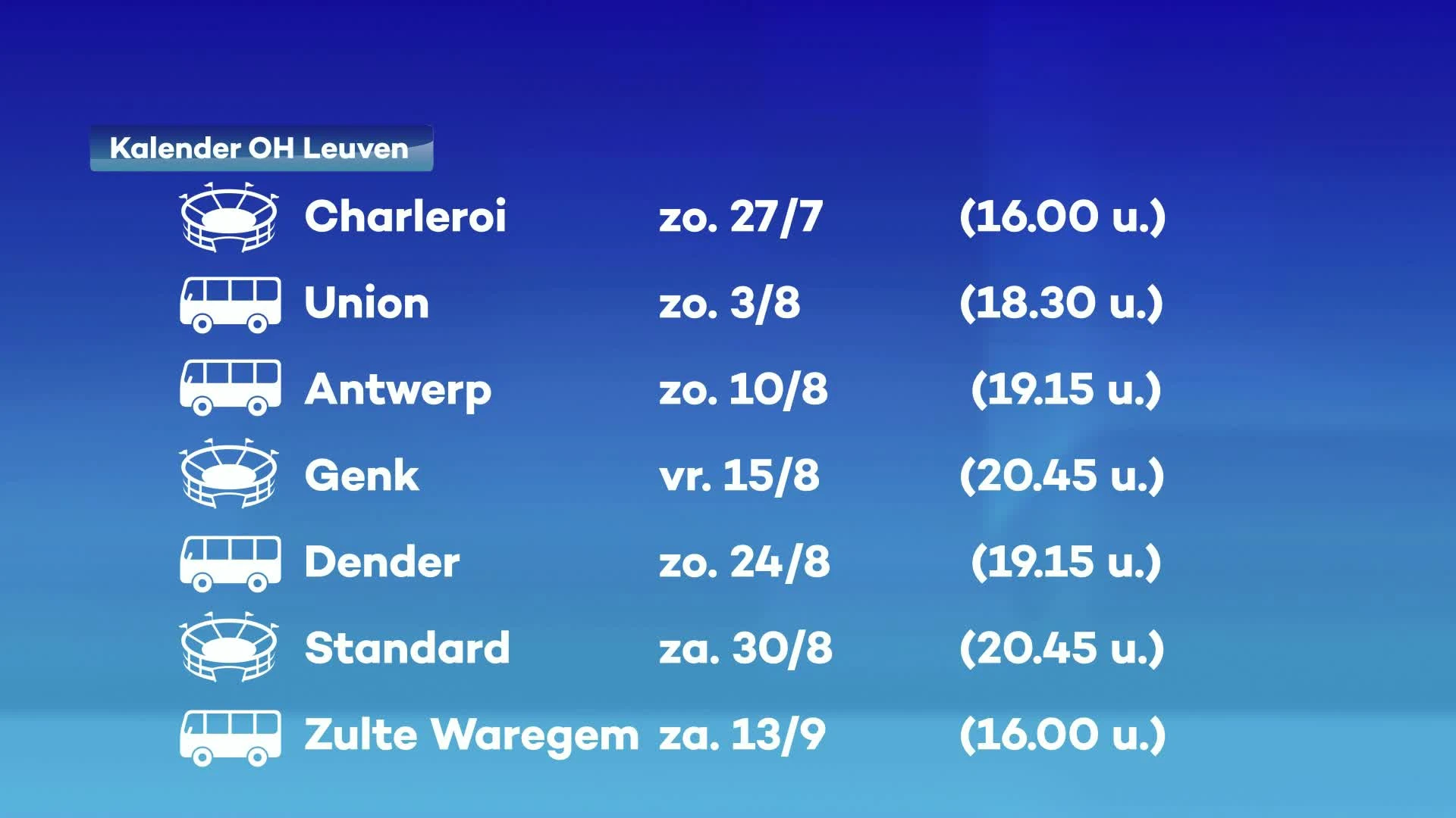 Ontdek hier de kalender van Oud-Heverlee Leuven voor het nieuwe voetbalseizoen