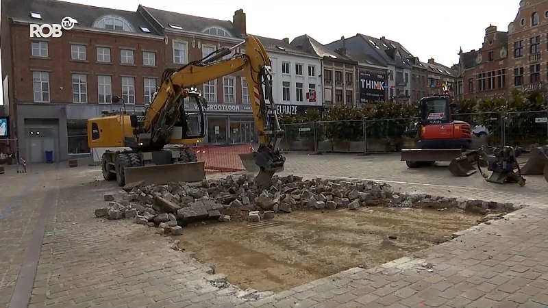 Grote Markt Aarschot opgebroken voor bouw grote fontein