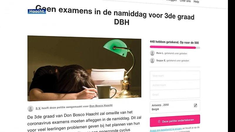 Leerlingen Don Bosco Haacht starten petitie omdat ze door coronaregels examen moeten afleggen in namiddag