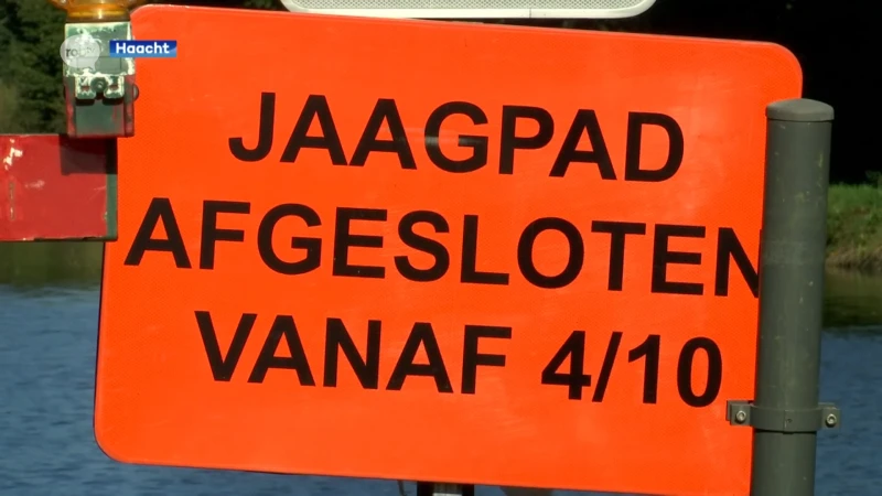 Jaagpad langs kanaal Leuven-Dijle afgesloten in Haacht door werken Vlaamse Waterweg