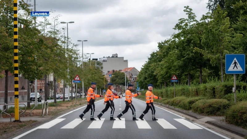 Leuvense politie imiteert bekende albumcover Abbey Road