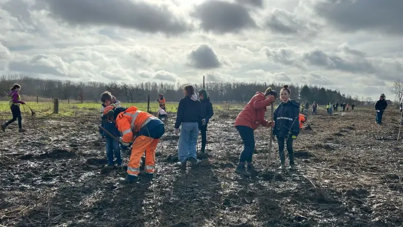 Leerlingen Damiaanschool planten nieuw bos aan in natuurgebied aan de Laak in Tremelo