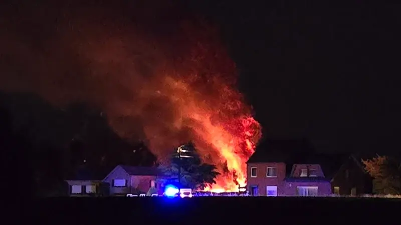 Spectaculaire brand in Kortenaken: autobrand slaat over op bomen en coniferen
