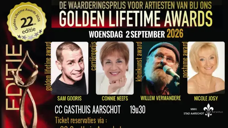 Ere-laureaten voor de nieuwe editie van de Golden Lifetime Awards in Aarschot bekendgemaakt